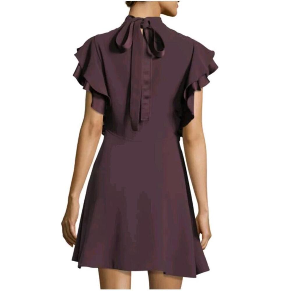 cinq a sept, Reina Mock-Neck Ruffled Size 0 Crepe Mini Plum Dress #W7